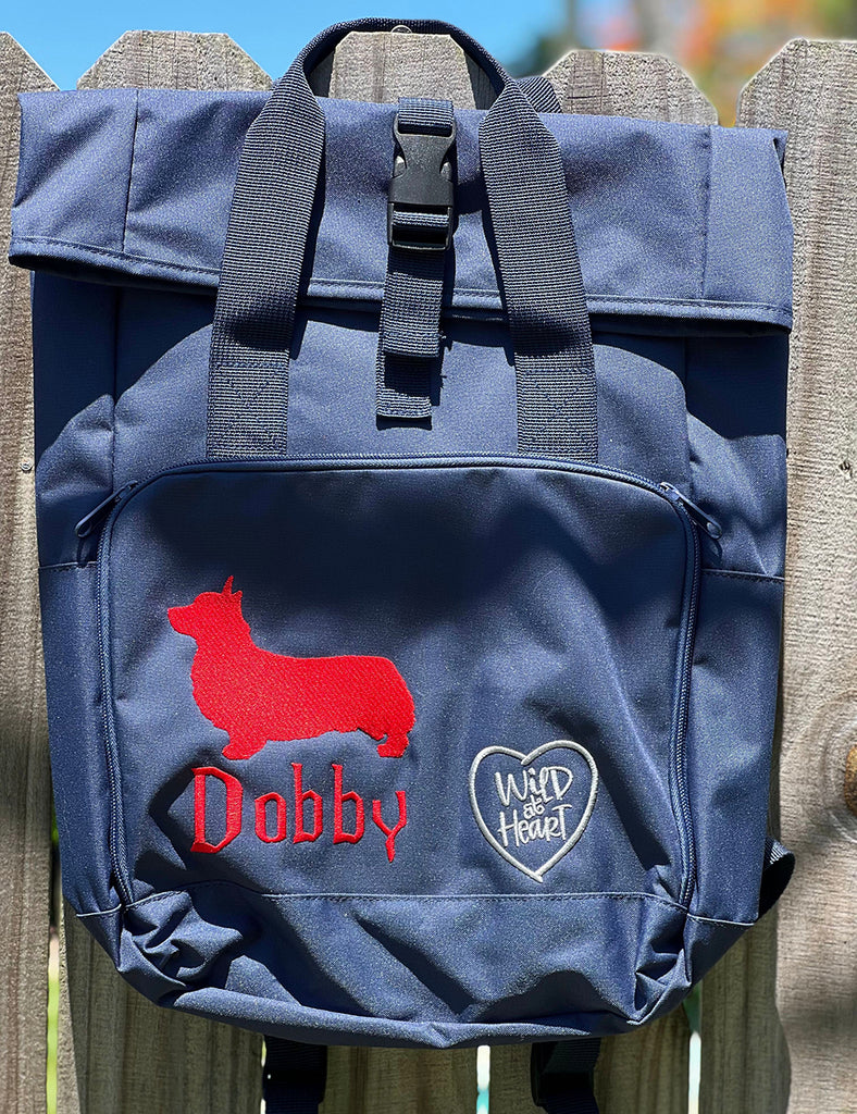 custom embroidered dog name on backpack