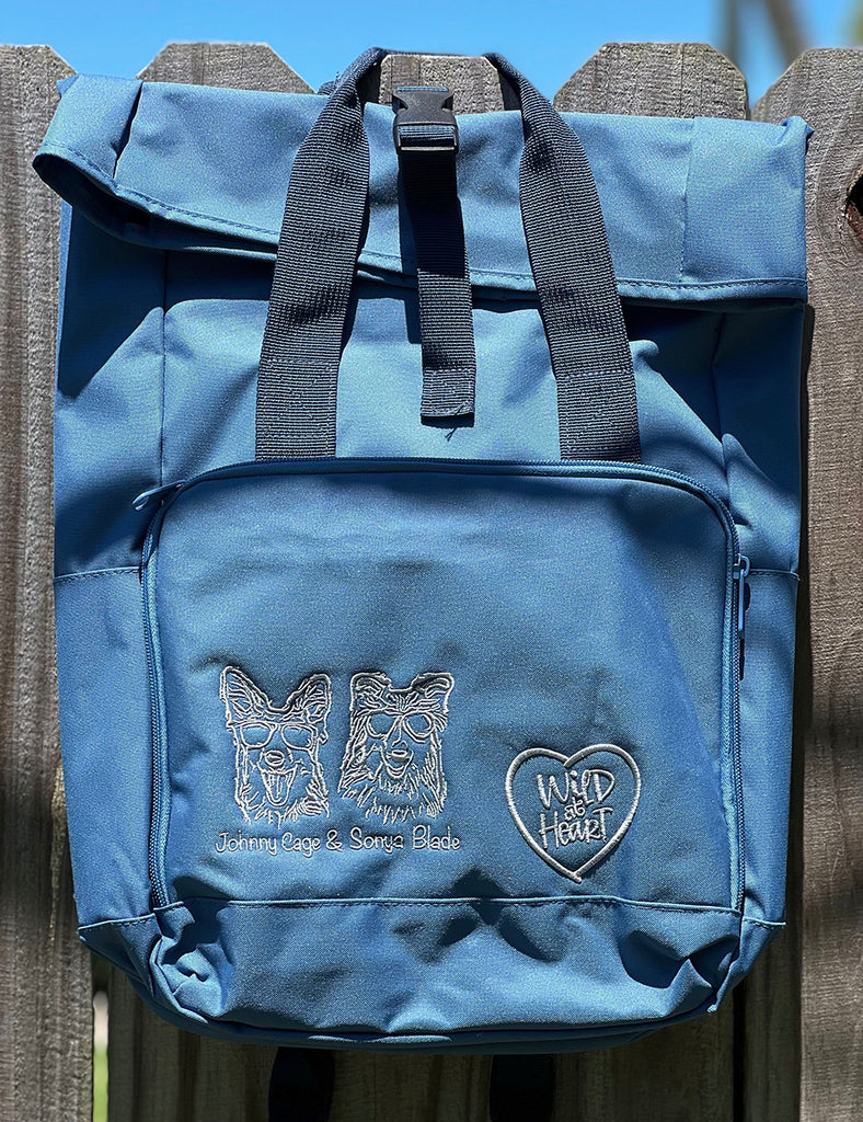 Custom embroidered dog on backpack
